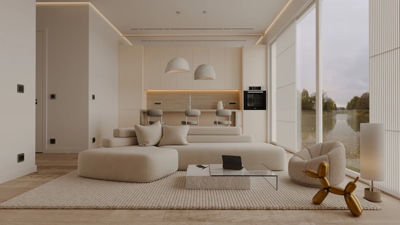 Interior luminoso de un apartamento turístico limpio y acogedor